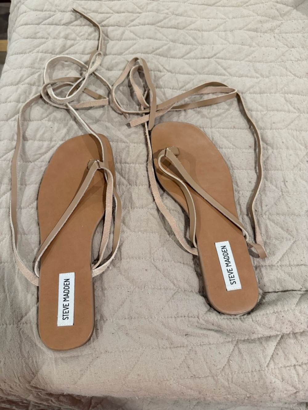 Steve Madden Beige Lace-Up Flat Sandals